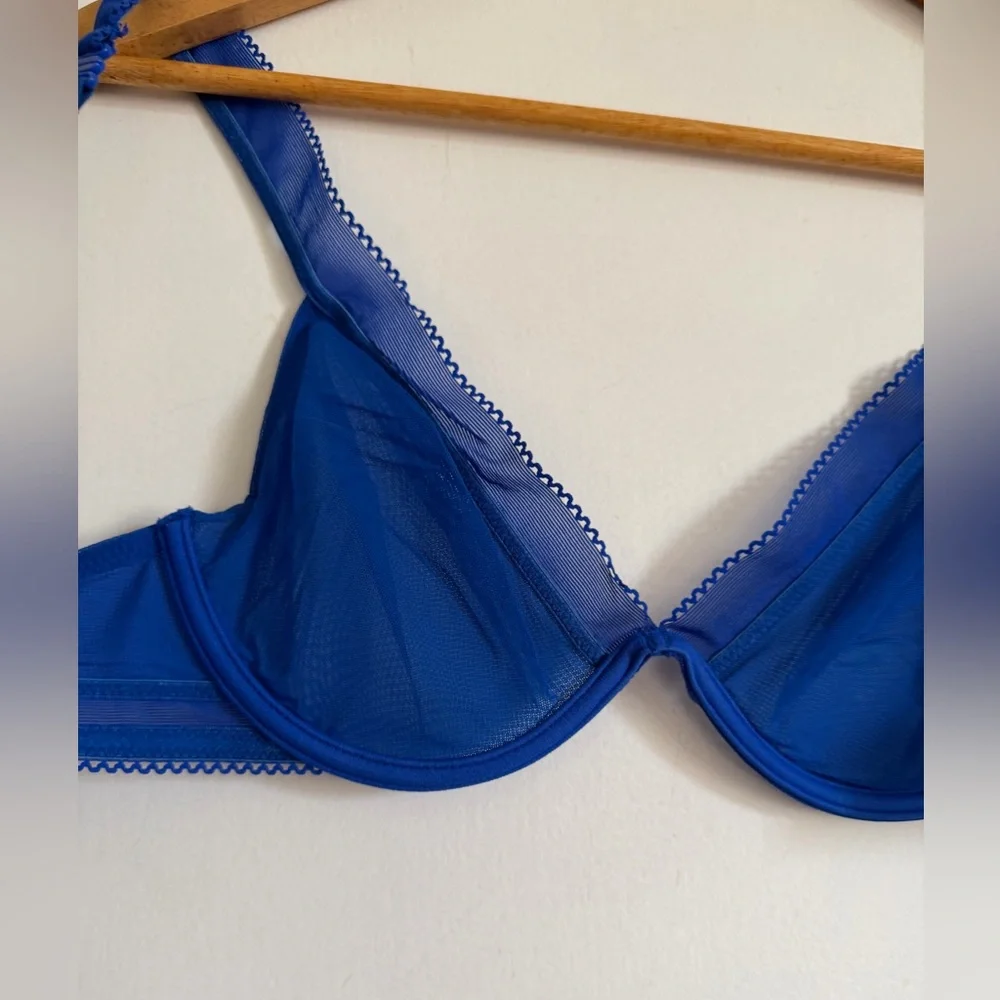 Princesse Tam Tam Royal Blue Underwire Mesh Dainty Bra size 34C EUC